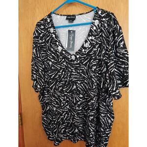 New Maggie Barnes Plus Size 2X Knit Shirt Embellished Stones V-neck NWT short sl